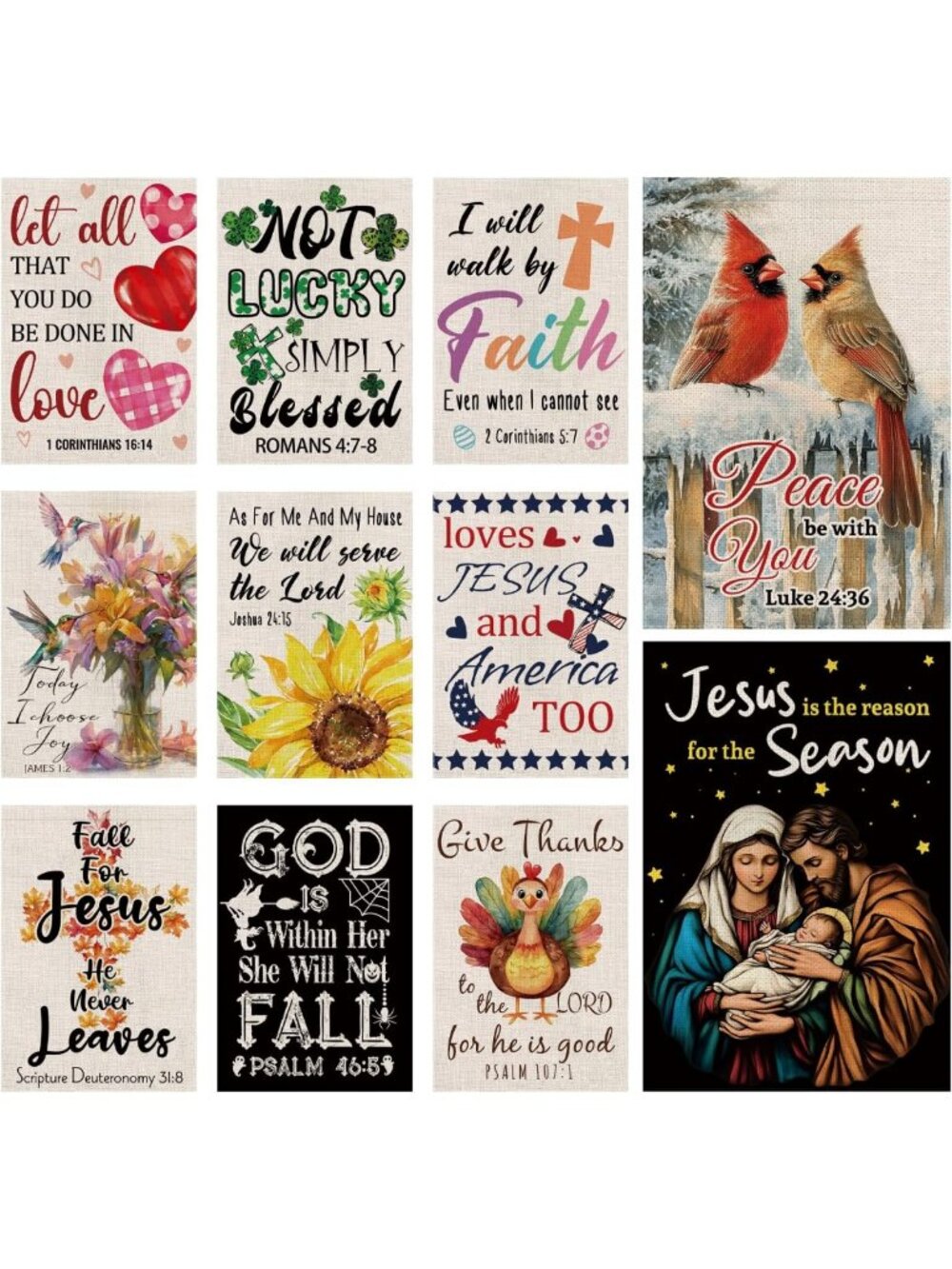 Religious Garden Flags Set of 11 - Double-Sided Cross & Cardinal Decor for